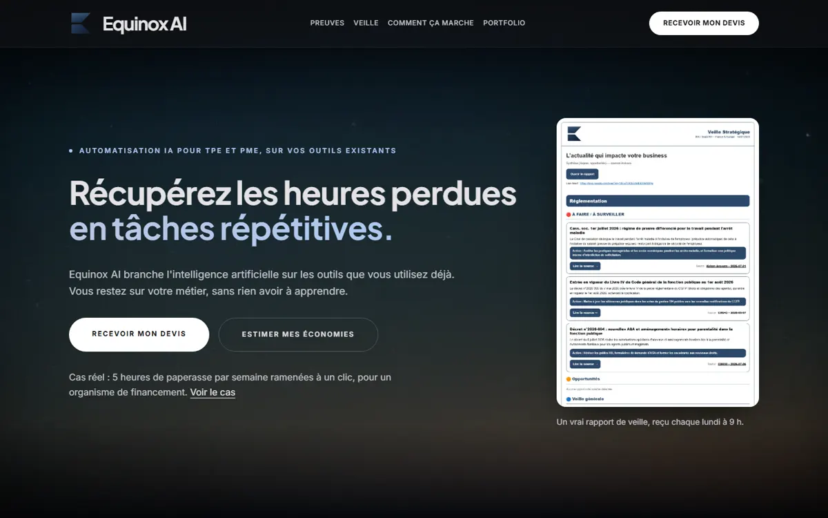 Accueil du site Equinox AI