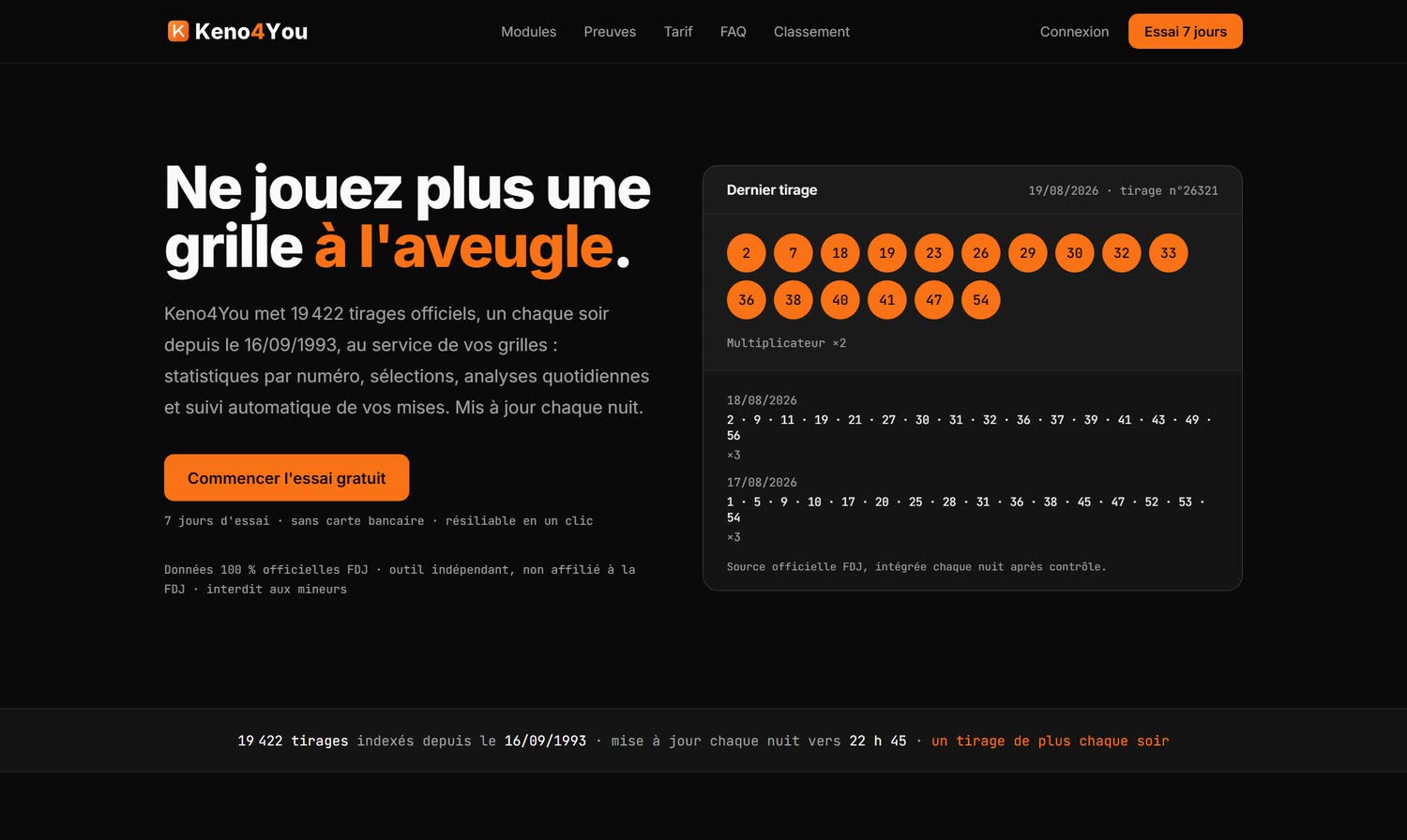Page d'accueil · le dernier tirage, en direct