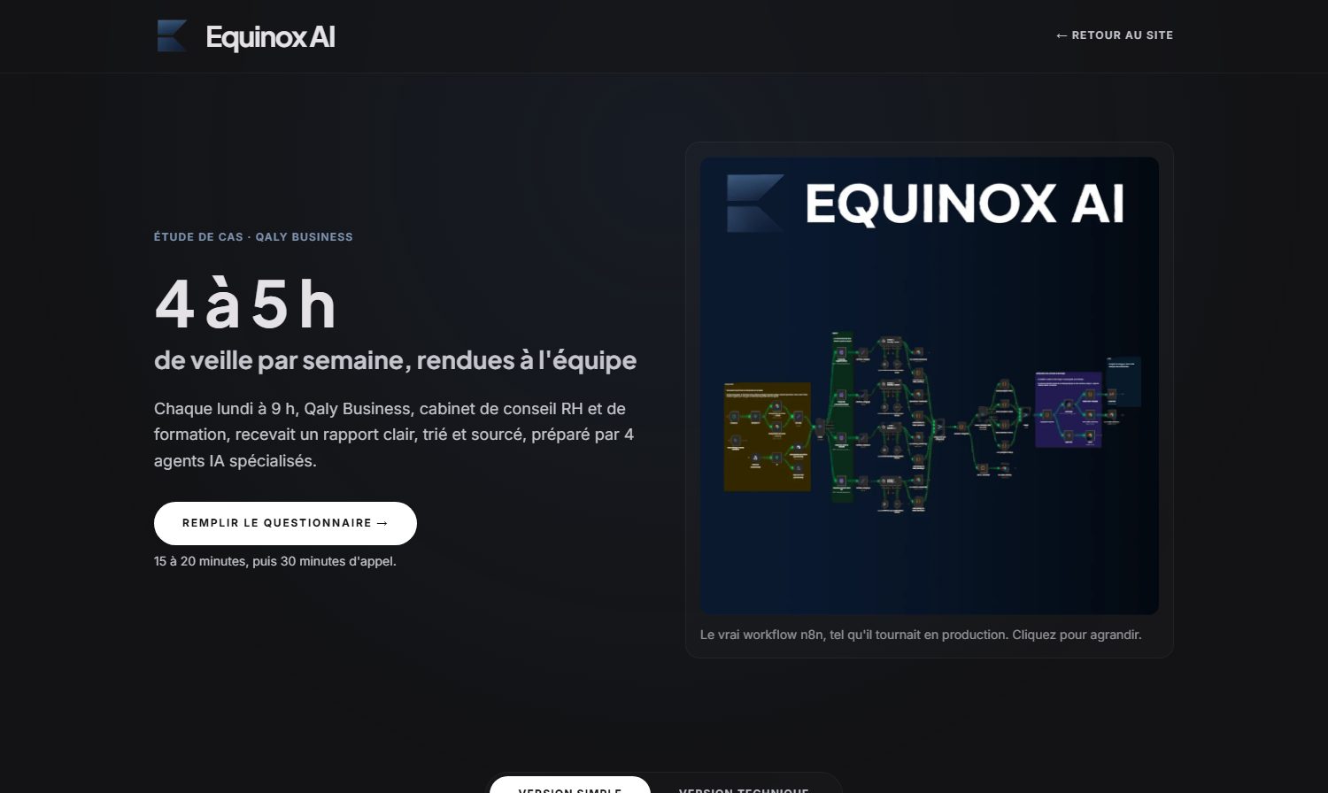 L'étude de cas publiée, avec le vrai workflow n8n