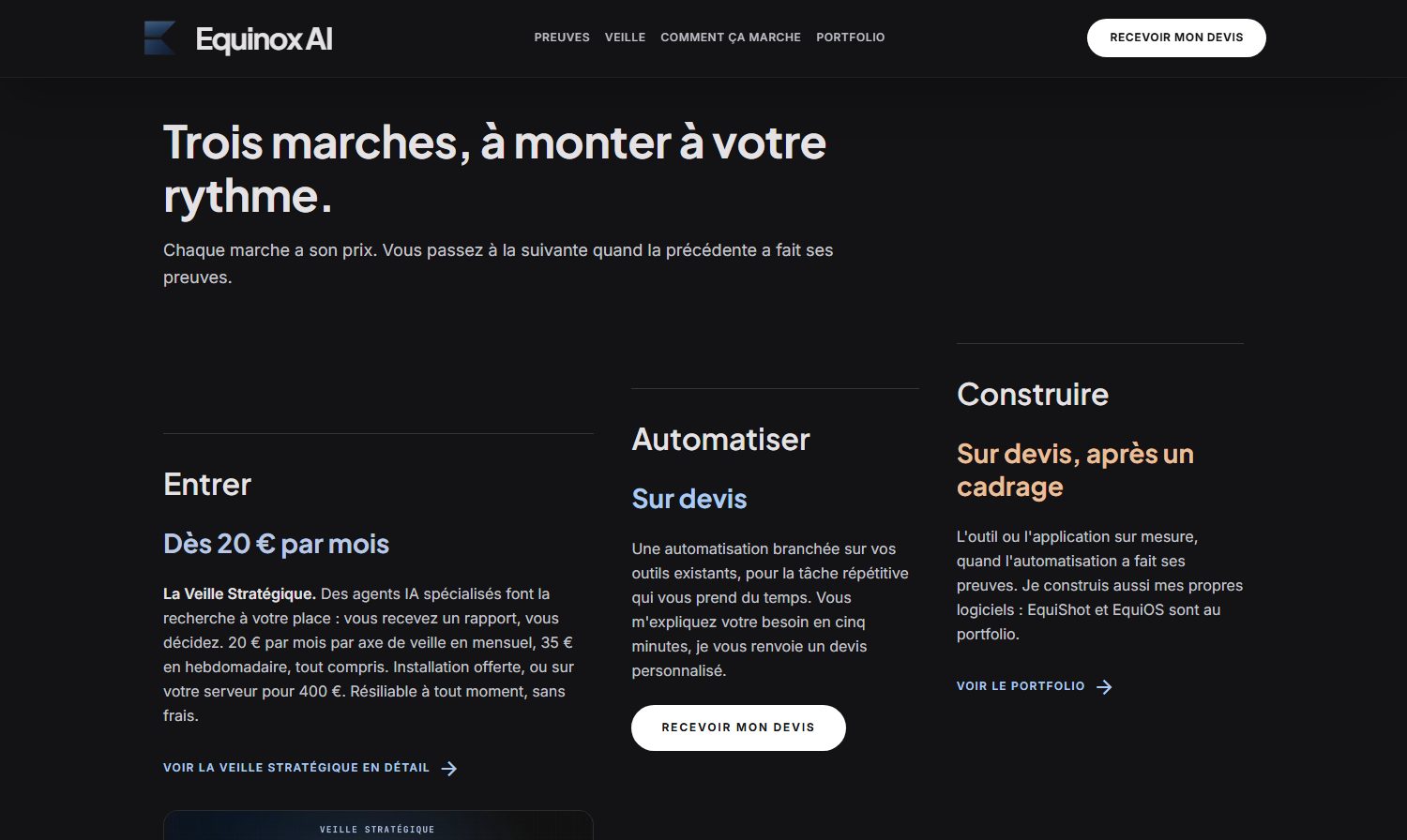 L'offre en trois marches · entrer, automatiser, construire