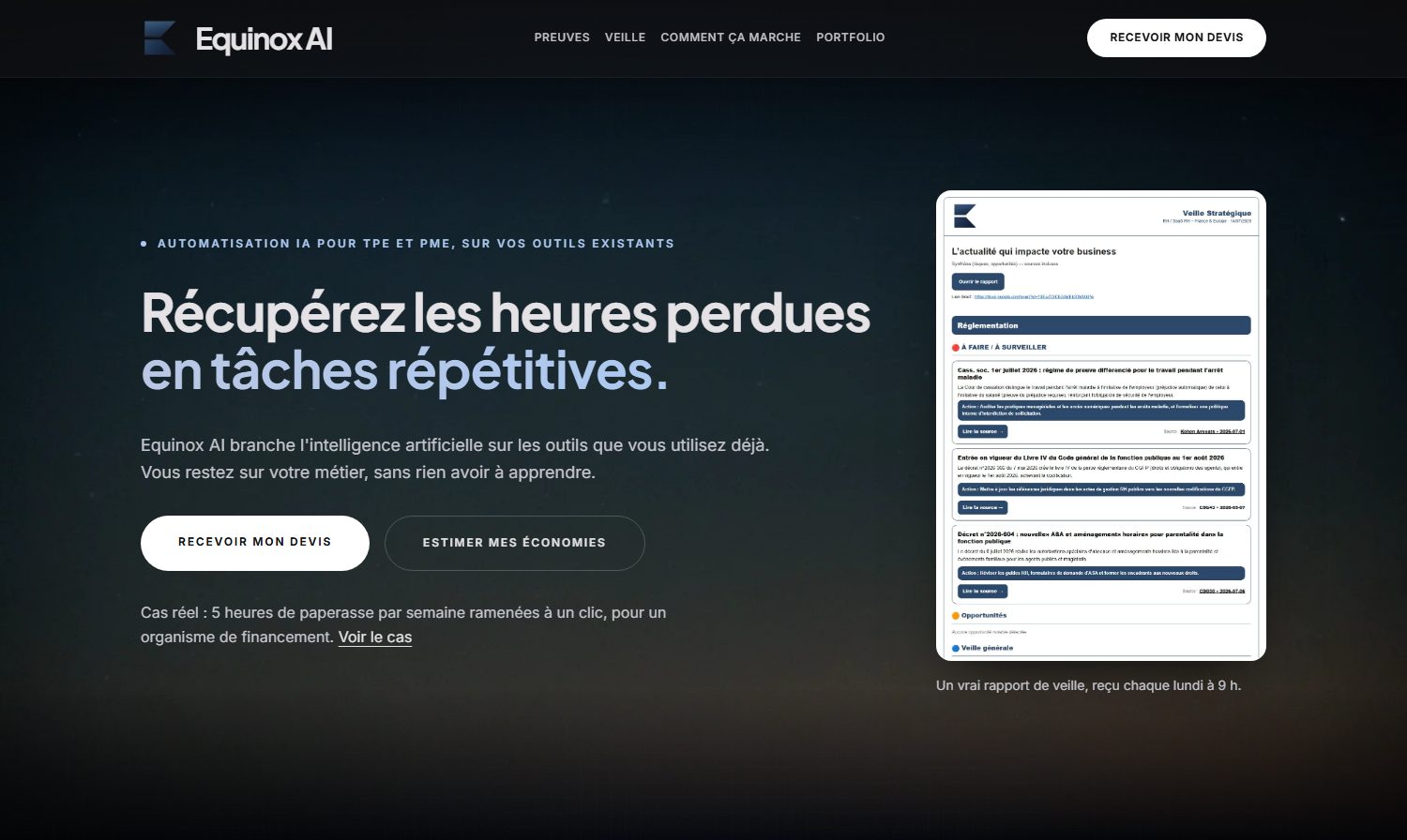 Page d'accueil · la promesse, et un vrai rapport de veille