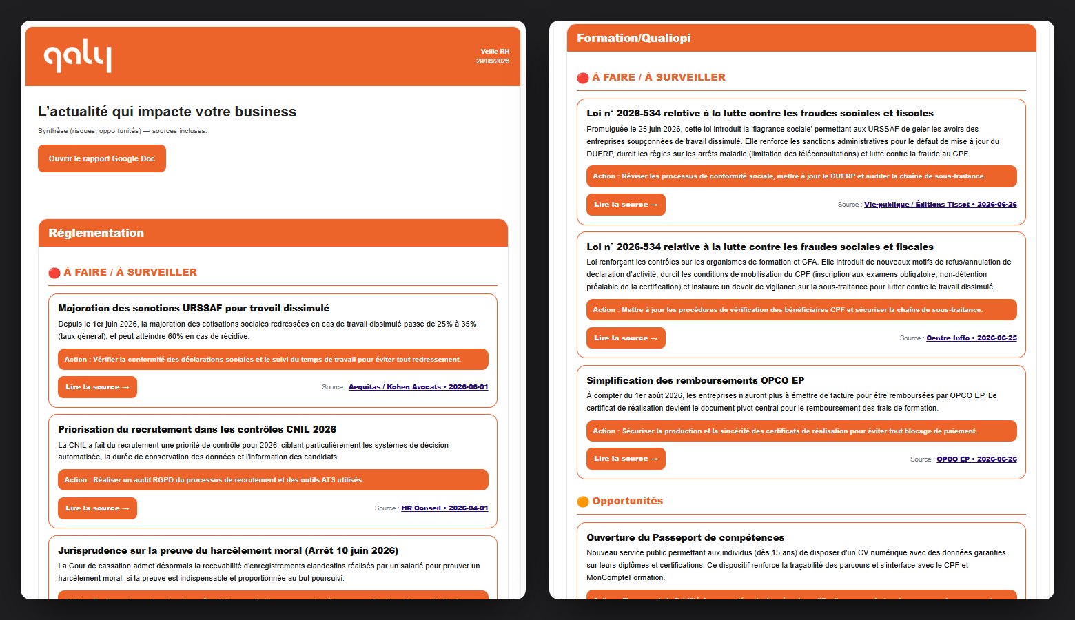 Le rendu final · le rapport tel qu'il arrivait dans la boîte mail, chaque lundi